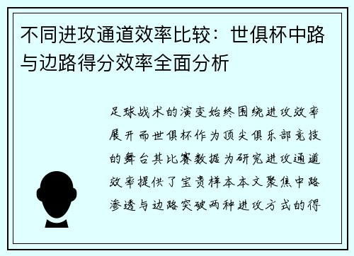 不同进攻通道效率比较：世俱杯中路与边路得分效率全面分析